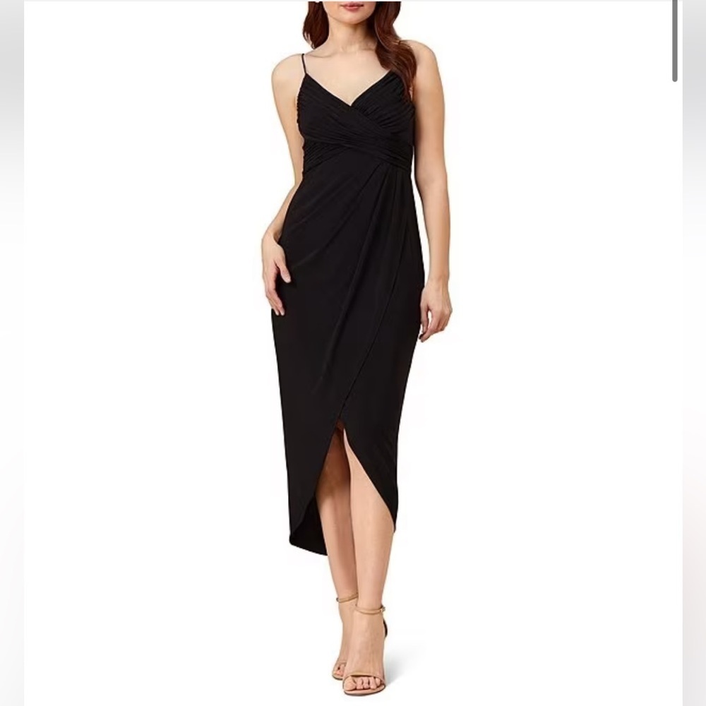 Adrianna Papell Stretch Draped Spaghetti Strap V-Neck Tulip Hem Wrap Dress Sz.6